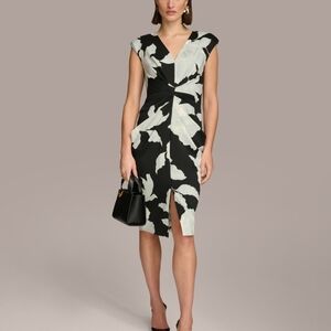 Donna Karan Black and Light Blue Midi Dress